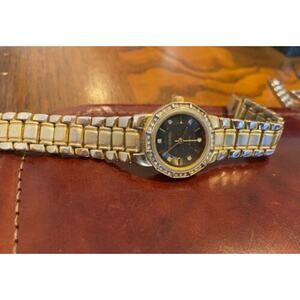 Women's Two Tone Capezio Watch, Black Face, Crystal Accents